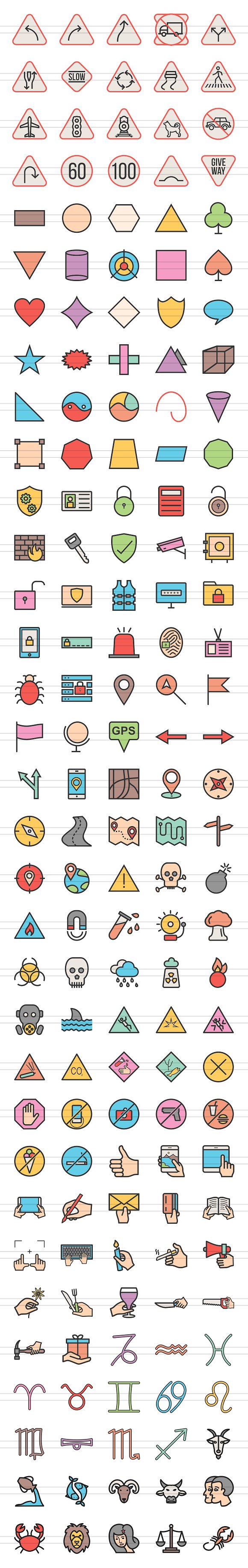 166 Signs Filled Line Icons