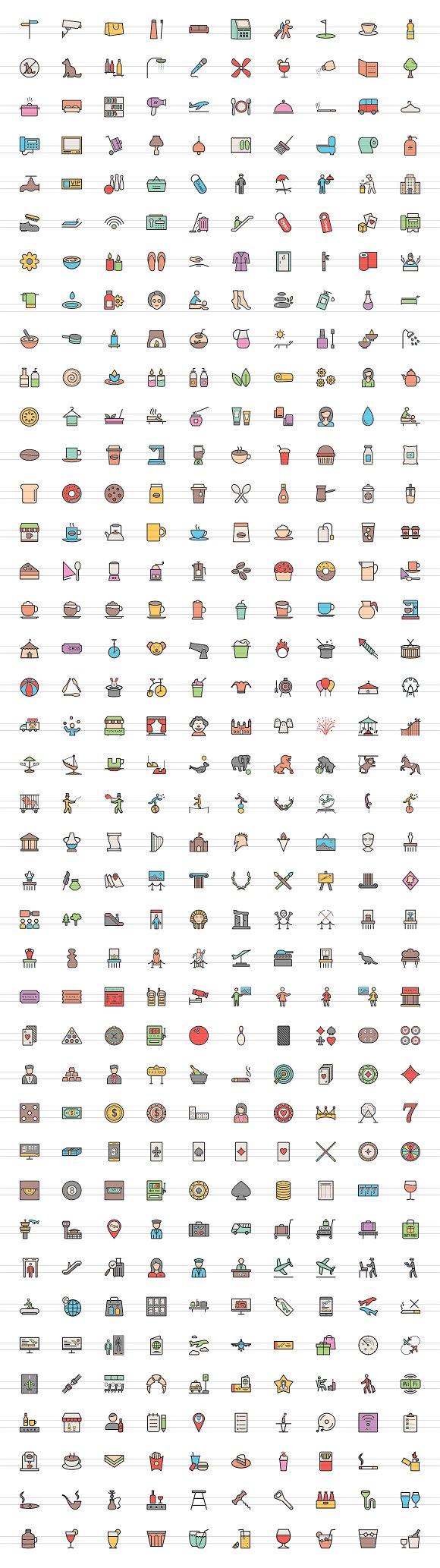 400 Places Filled Line Icons