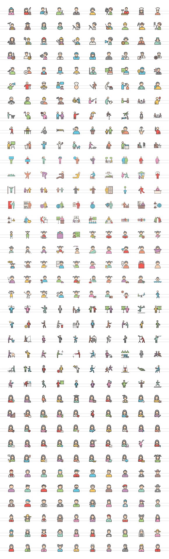 370 People FIlled Line Icons