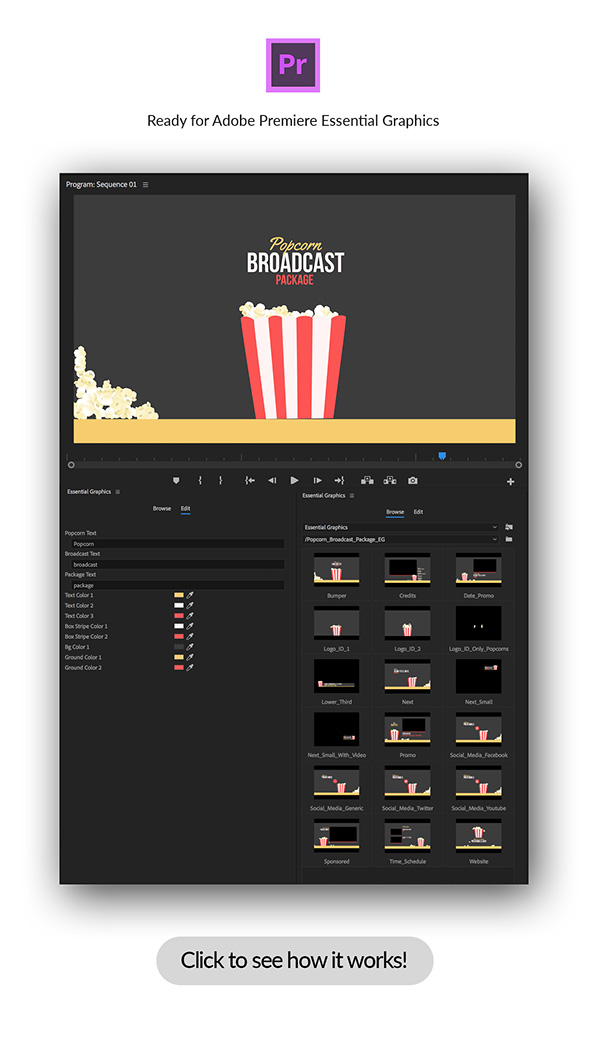  Popcorn Broadcast Package Essential Graphics | Mogrt 