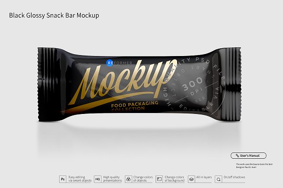 Black Glossy Snack Bar Mockup