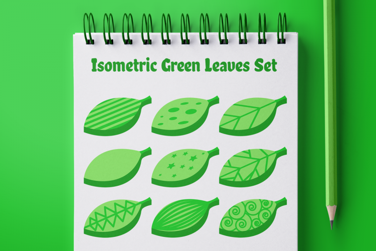Isometric Green Leaves Set
