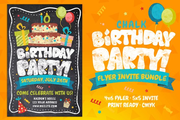 Chalk Birthday Party Flyer Bundle