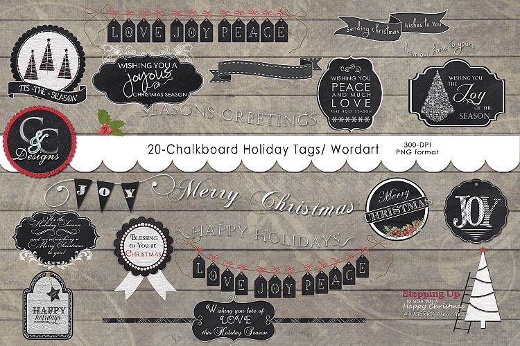 20 Chalkboard Holiday Tags Elements Wordart Clipart