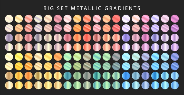 Big Set Of Metallic Gradients. Different Colored Metal Set. 