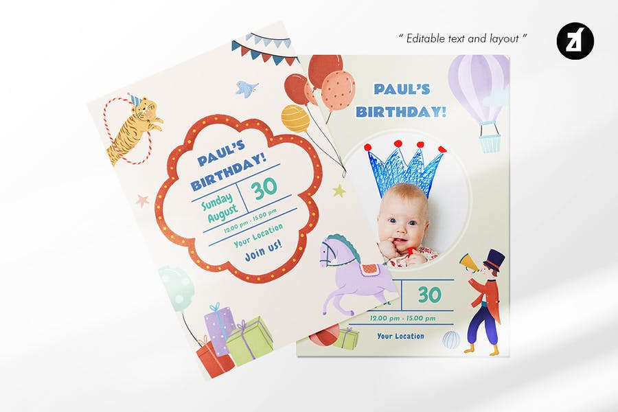 Circus Theme Birthday Invitation Card