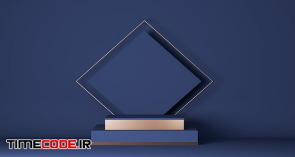 Minimal Scene With Geometrical Forms. Podiums In Navy Blue Background. Scene To Show Cosmetic Product, Showcase 