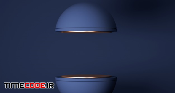 Minimal Scene With Geometric Forms. Sphere Podium In Blue Background. Scene To Show Cosmetic Product, Showcase, Shopfront, Display Case. 