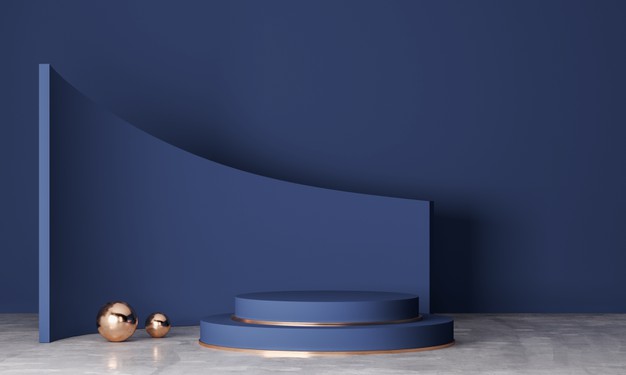 Navy Blue Podium In Minimal Background, Showcase Product 