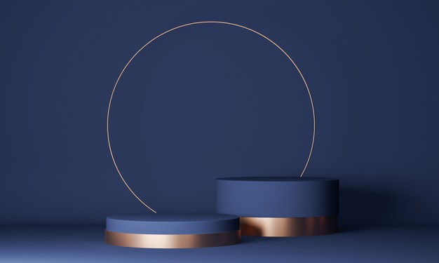 Abstract Minimal Scene With Geometric Forms. Cylinder Blue Podium. Product Presentation, Mock Up 