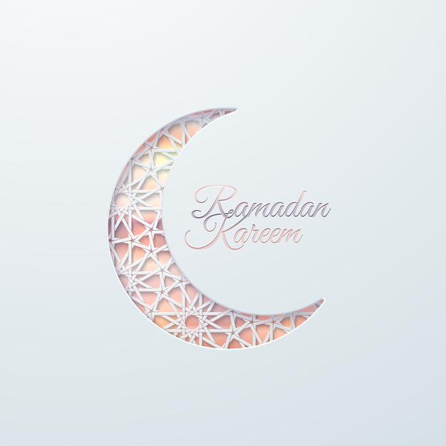 Ramadan Kareem Sign And Paper Cut Crescent Moon With Tradition Arabic Pattern 