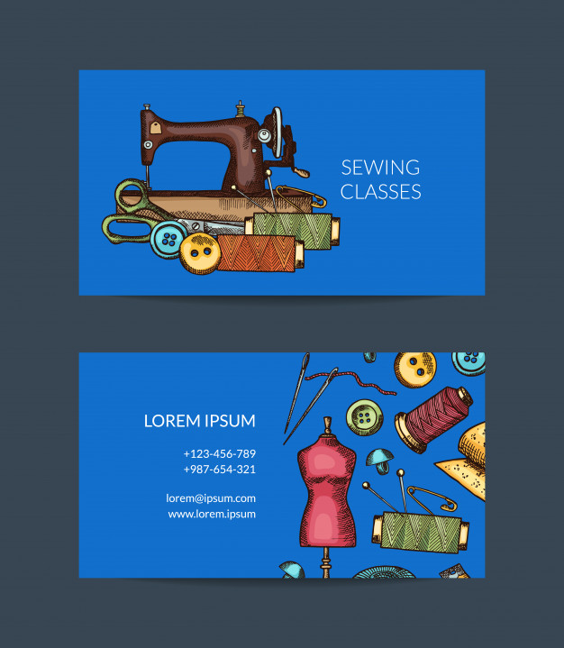 Hand Drawn Sewing Elements Business Card Template For Atelier Or Sewing Classes Illustration 