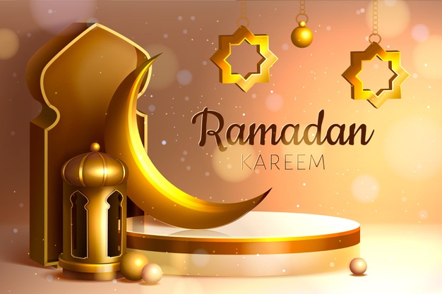 Realistic Three-dimensional Ramadan Kareem Illustration Free Vector