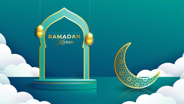 Realistic Ramadan Kareem Banner With 3d Podium 