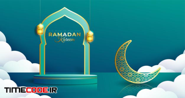 Realistic Ramadan Kareem Banner With 3d Podium 
