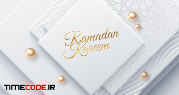 Ramadan Kareem Holiday Sign On White Geometric Shapes And Pearls 
