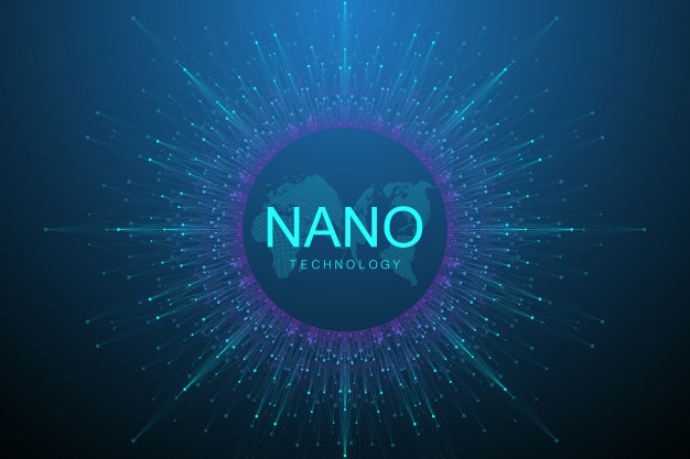 Nano Technologies Abstract Background. Cyber Technology Concept. Artificial Intelligence, Virtual Reality, Bionics, Robotics, Global Network, Microprocessor, Nano Robots. 