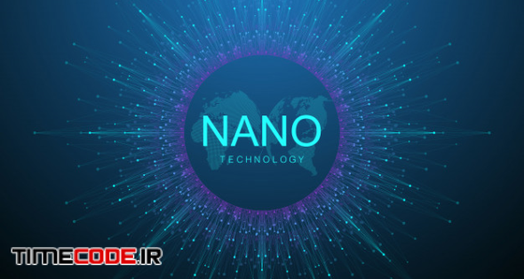 Nano Technologies Abstract Background. Cyber Technology Concept. Artificial Intelligence, Virtual Reality, Bionics, Robotics, Global Network, Microprocessor, Nano Robots. 