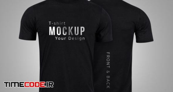 Black T-shirts Mockup Front And Back Used As Design Template. 