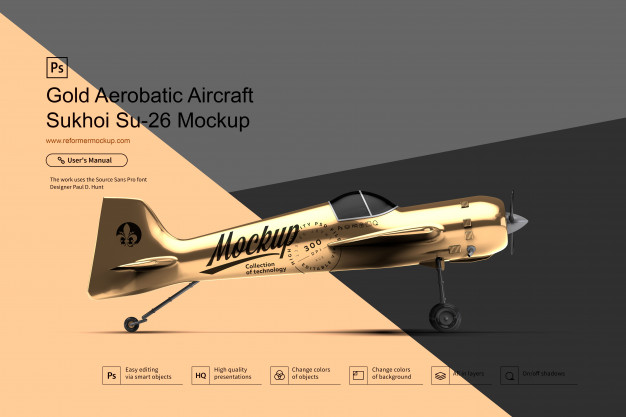 Gold Aerobatic Aircraft Mockup 
