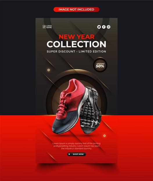 New Year Shoes Collection Instagram Post Design With Abstract Background 