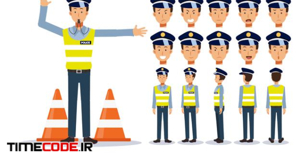 Set Of Traffic Police Character Illustration Cartoon Style. 