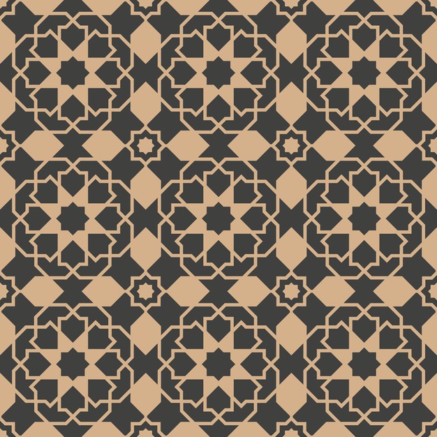 Damask Seamless Retro Pattern Background Islamic Geometry Polygon Cross Star Frame Kaleidoscope. 