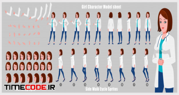 Female Doctor Character Model Sheet With Walk Cycle Animations And Lip Syncing 