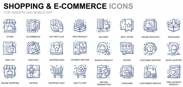 Simple Set Shopping And E-commerce Line Icons For Website And Mobile Apps 