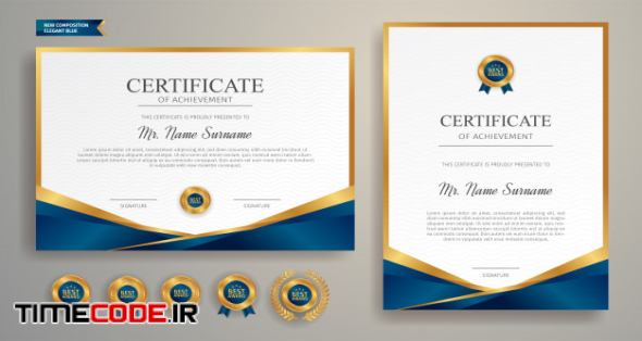 Blue And Gold Certificate With Badge And Border A4 Template 