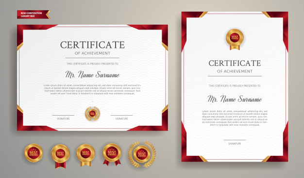 Red And Gold Certificate Border Template For Business, Diploma And Education Documents 
