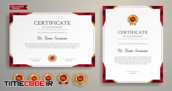 Red And Gold Certificate Border Template For Business, Diploma And Education Documents 