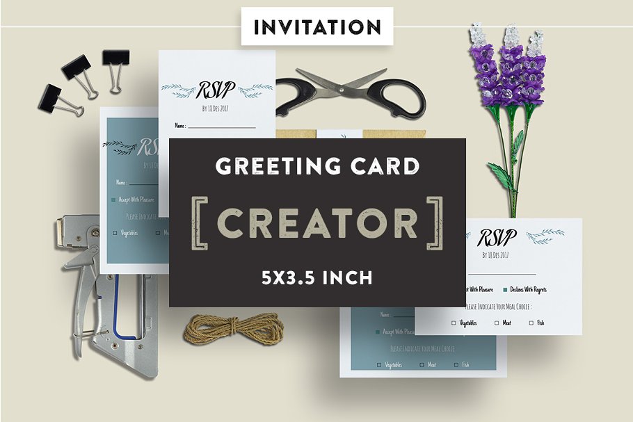 Invitation Card Mockups 5x3.5 In | Creative Photoshop Templates