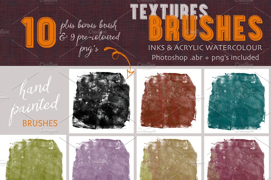 Textures Brushes- Inks & Acrylics | Unique Photoshop Add-Ons