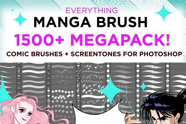 MANGA COMIC BRUSH MEGAPACK 1500+ | Unique Photoshop Add-Ons