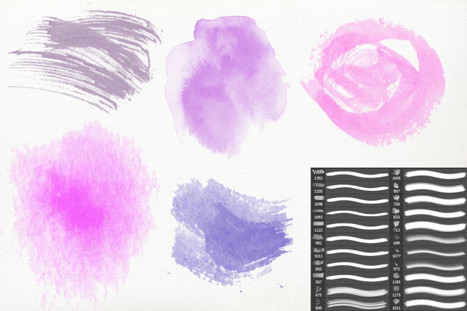 PS Watercolor Brush Kit 250 Brushes | Unique Photoshop Add-Ons