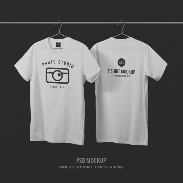 Front Side & Back Side T-shirt Mockup Template With Clothes Hanger 