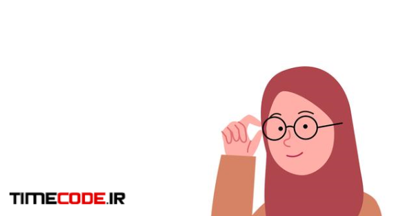Young Hijab Woman Wearing Eyeglasses On Laptop Flat Illustration 
