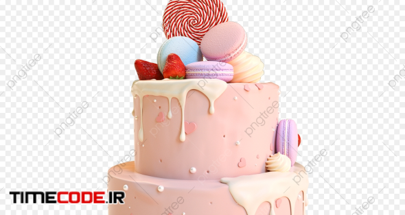 Pink Double Layer Birthday Cake 3d Element