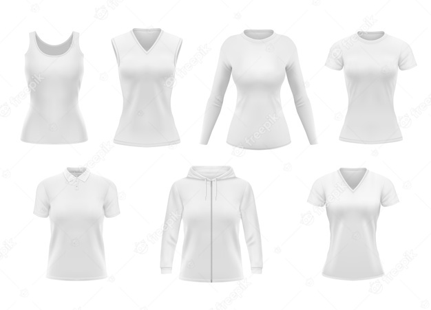 Women Clothes Tshirt, Hoodie And Polo Shirt With Singlet And Longsleeve Apparel . Realistic Female Garment, White Underwear Template. Blank Clothing , Outfit Objects Set 