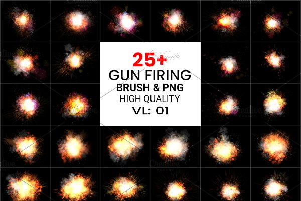 PS Gun Firing Brushes & Png Pack | Unique Photoshop Add-Ons