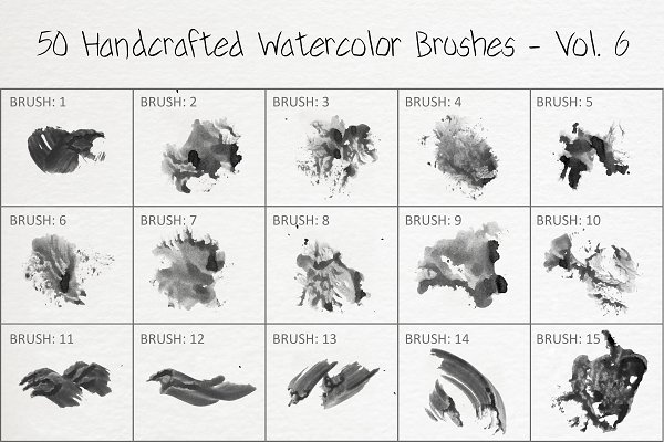 50 Handcrafted Watercolor Brushes 6 | Creative Market
