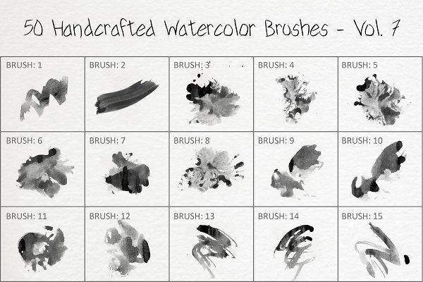 50 Handcrafted Watercolor Brushes 7 | Creative Market