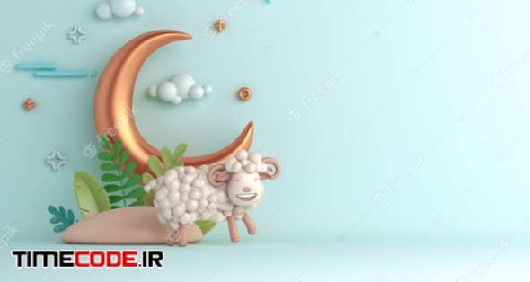 Eid Al Adha Islamic Decoration Background With Sheep Crescent 