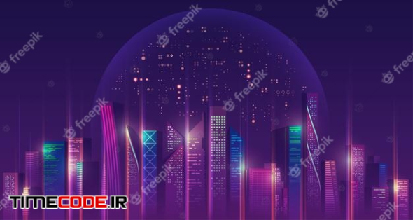 Graphic Of Futuristic City With Outer Space And Purple Planet As A Background 