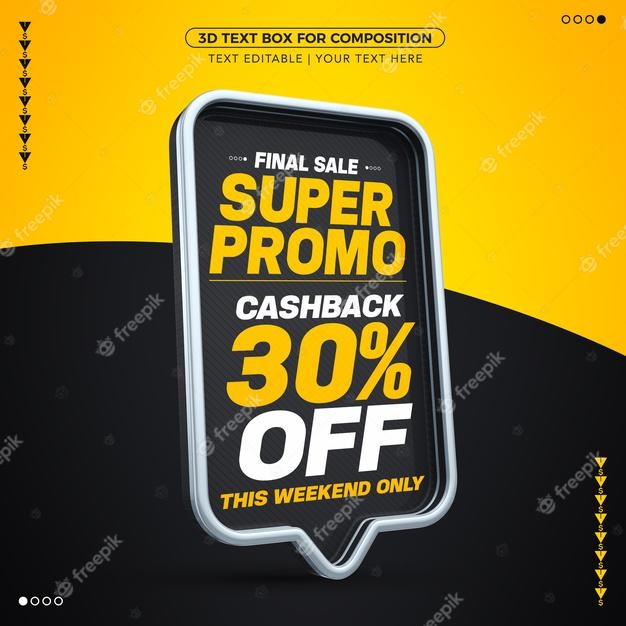 Black Text Box 3d Super Promo Cashback With Discount Mockup 