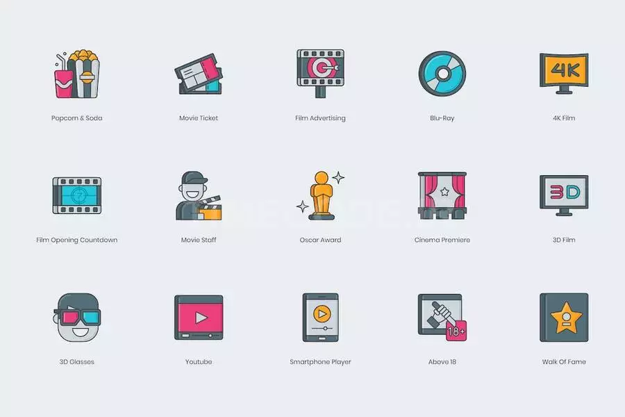 دانلود 60 آیکون سینمایی و فیلم سازی Video Production Icons – تایم کد