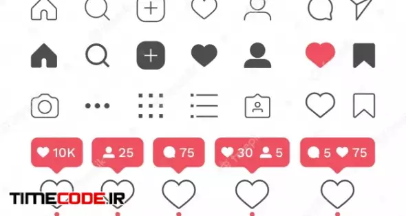 Flat Instagram Icons And Notifications Set 