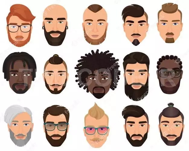 Hipsters Stylish Bearded Men With Different Color Hairstyles, Mustaches, Beards Isolated. 