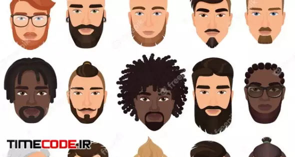 Hipsters Stylish Bearded Men With Different Color Hairstyles, Mustaches, Beards Isolated. 